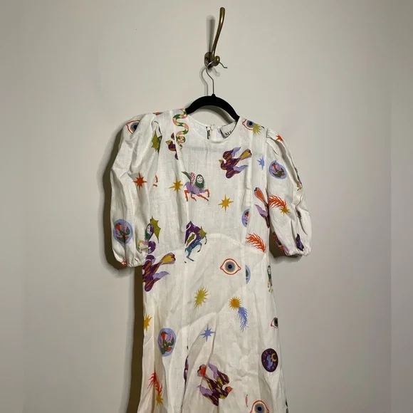 ALEMAIS Aether Abstract Print Linen Midi Dress - Picture 6 of 10